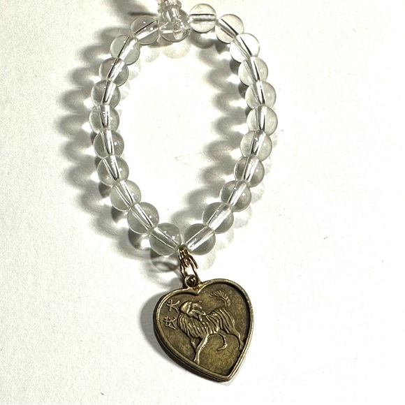Chinese Horoscope Dog Sign Charm Bracelet Clear Beads Stretch Adjustable - Picture 3 of 4